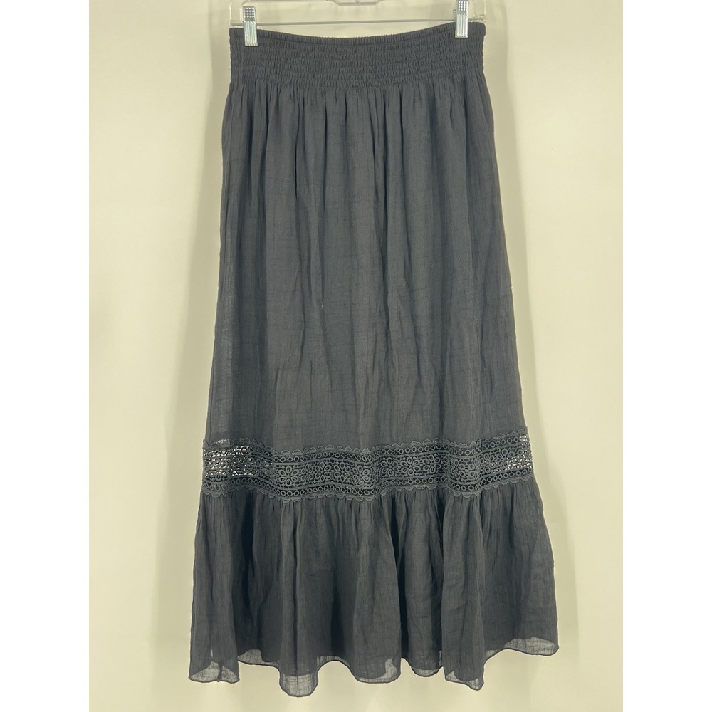 Maxi Skirt Women's Large Black Lace Pull-On Boho Tiered Festival RenFaire